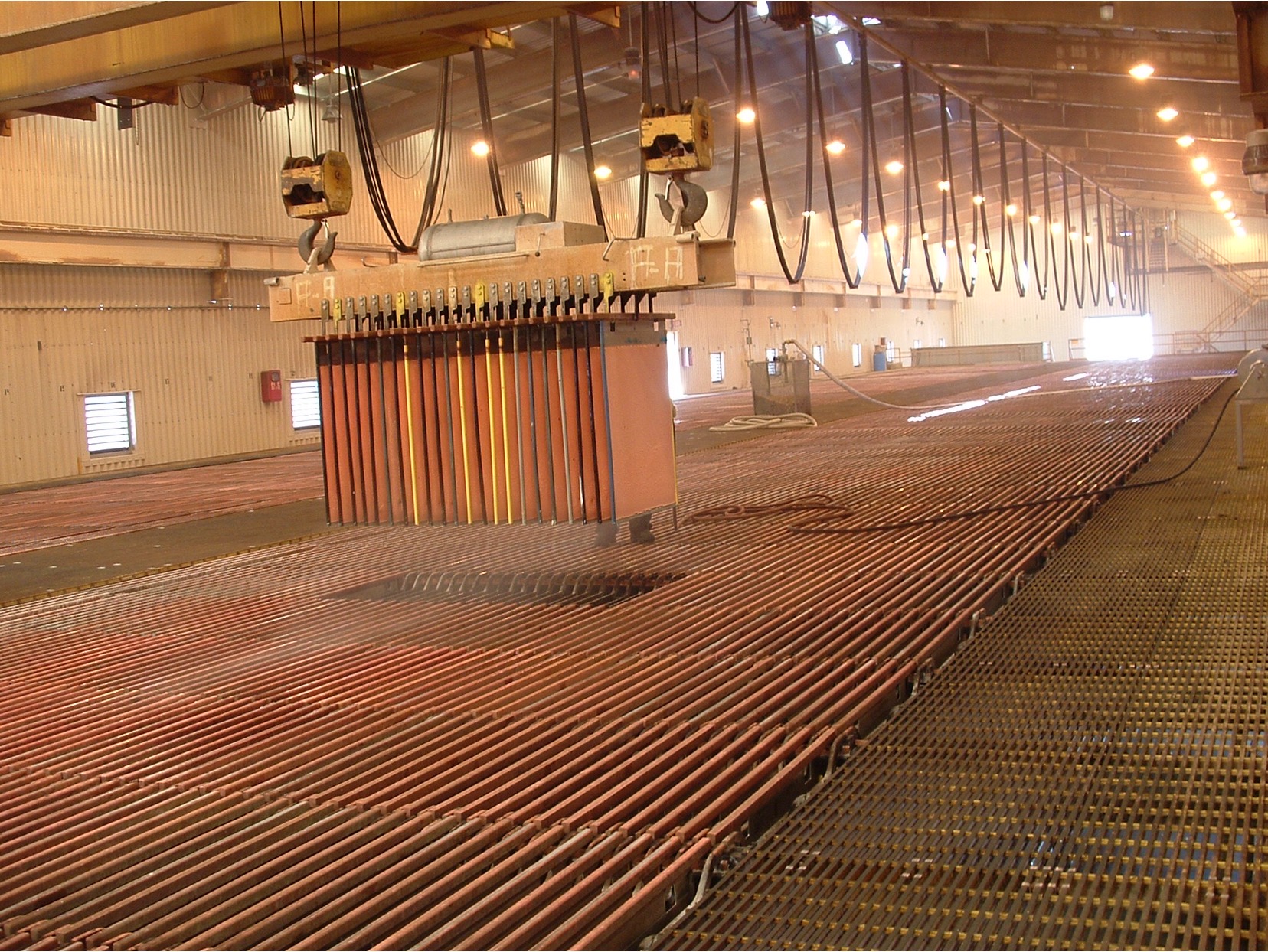 Copper cathodes harvested from an electrowinning tankhouse